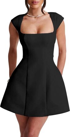 Міні-сукня uFeng з квадратним вирізом, без рукавів, з підкладкою, на блискавці, А-силует, для вечірок, сучасний стиль, червона/чорна, однотонна (Getaway Solids) (L, Чорний)