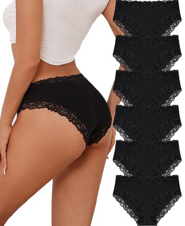 6 штук жіночих трусиків з бавовни, бразильські сліпи, мереживні труси, жіночі панчіхи, сексуальний хіпстер, труси, багатопакет S-XL, чорний