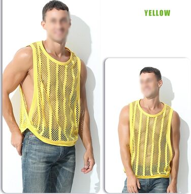 Чоловіча майка з сіткою, без рукавів, з принтом 'риба', прозора, біла (XL, жовта)