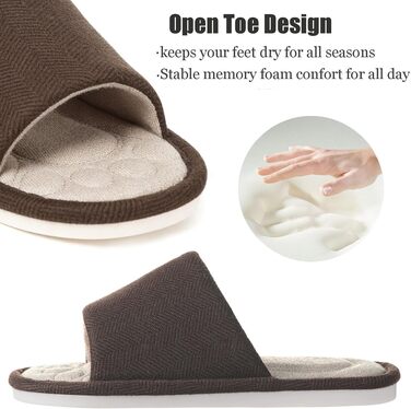 Унісекс капці для дому Dokela з ефектом пам'яті (Memory Foam), дихаючі бавовняні тапочки відкриті, протиковзкі, літні (розмір 35/36 EU, колір кава)
