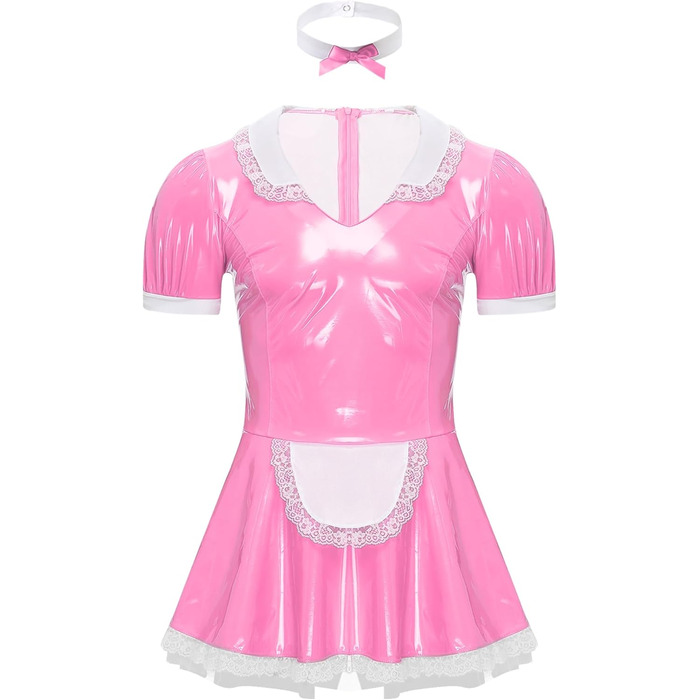 Костюм покоївки Inhzoy для чоловіків: лакове плаття, набір з нашийником, костюм для вечірок, карнавалу, Хелловіну, косплей, рожевий (3XL)