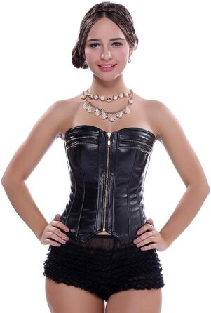 Комплект сексуальної білизни: нічна сорочка, корсет, топ, чорний, штучна шкіра, стимпанк, на блискавці, для фігури, великі розміри