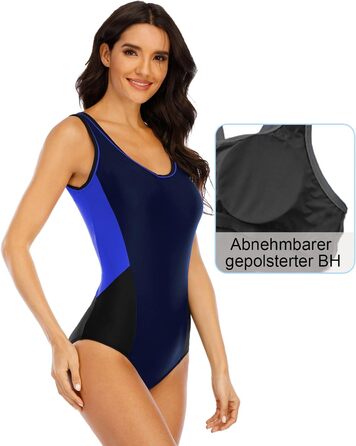 Спортивний купальник Halcurt для жінок з вбудованими чашками, суцільний, U-подібний виріз, колір: кобальтово-синій, розміри S-XXL