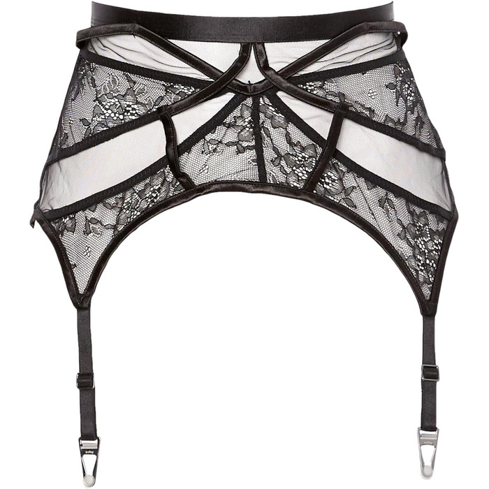 Сорочки-стрінги Softy з мереживом, чорні, розмір XXL. Стрінги з застібками для панчіх.