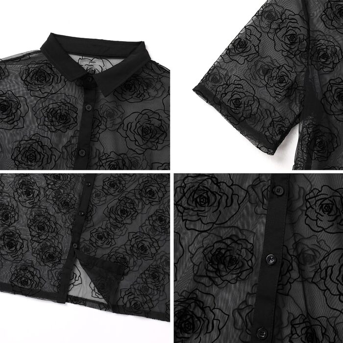 Чоловіча мереживна сорочка з короткими рукавами ABEHIK для рейв-вечірок та клубу (темно-синій, S)