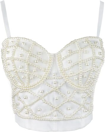 Ефектний корсет-топ Ellacci з перлами для вечірок та клубів, білий