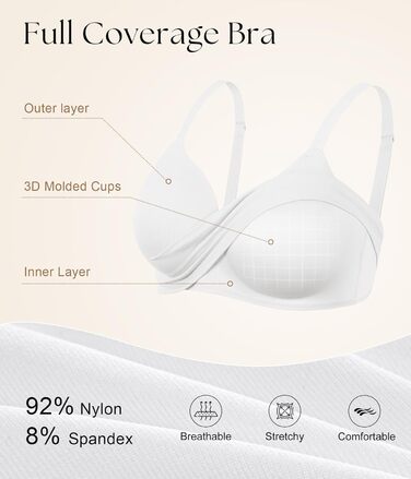 Натлоен ПУХ Up BH: Безкаркашний бюстгальтер для жінок з м'якою підтримкою, подвійний шар чашки, V-подібний виріз, надійний бюстгальтер (Білий, XXL)
