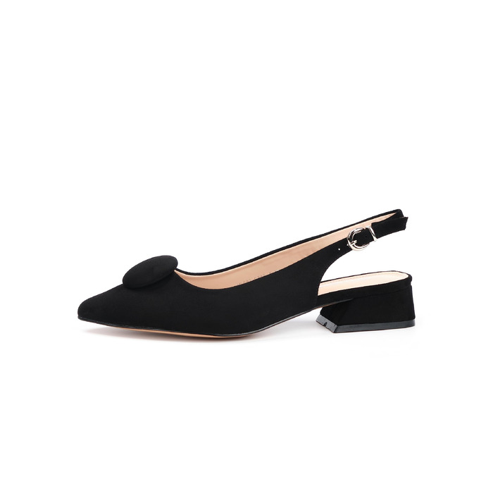 Жіночі туфлі-човники Slingback на стійких підборах 4 см, штучна замша, чорні, розмір 38 EU (вузька нога)