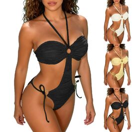 Купальник жіночий суцільний Push-Up Monokini з зав'язками та бретелями на спині, чорний. Елегантний, фігурно-підкреслюючий для басейну та пляжу
