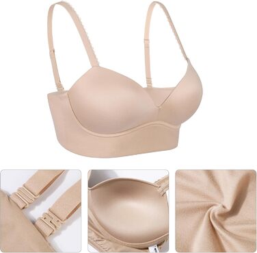 Трусики Lemorosy BH для жінок без кісточок Push Up, безшовні, з глибоким V-подібним вирізом, класичні, зручні, повсякденні бюстгальтери з широкими бретелями (80C, бежевий)