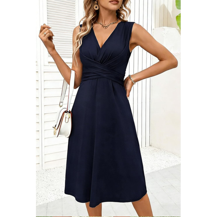 Елегантна сукня-сарафан Soerkleid Daen з V-подібним вирізом та запахом, вечірня сукня для гостей на весілля та свят, темно-синя (XL)