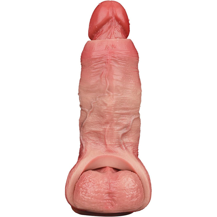 Реалістична секс-іграшка для чоловіків: пеніс-манжета з текстурою вен, шкіряного кольору, з кільцем для яєчок, для уповільнення еякуляції