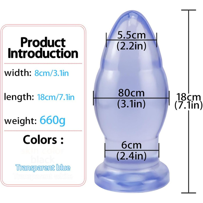 Анальний дилататор Fewarq XL з присоском, великі анальні кулі, G-spot, вагінальний мастурбатор, Butt Plug, SM, еротична іграшка для чоловіків та жінок (прозорий)