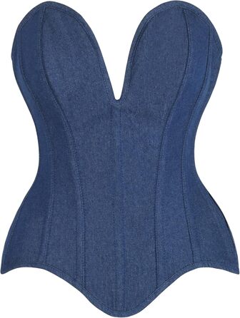 Корсет Daisy Corsets з темного джинсу з глибоким декольте, Overbust, сталеві ребра, блакитний, для жінок