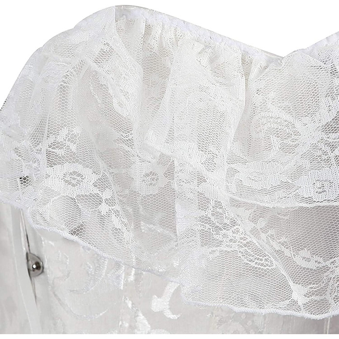 Корсет жіночий Oytto готичний з мереживом, атласний, з кісточками, на шнурівці, пов'язаний, топ-боді, весільний, білий, M