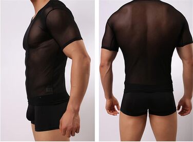 Чоловіча прозора футболка з мережива, сексуальна нижня білизна, чорна. Ідеальна для дому та вечірок.