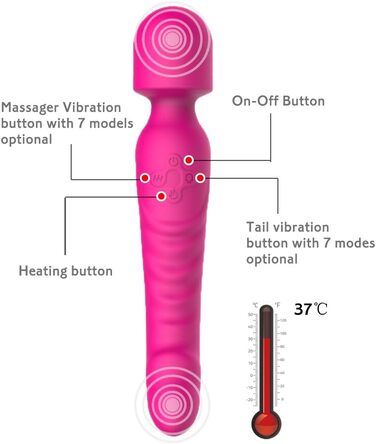 Масажер Magic Wand Doppelkopf - подвійний масажний стрижень з незалежними вібраторами, вологостійкий, з підігрівом, силіконовий накінечник. Інтимні іграшки для жінок та чоловіків (рожевий)