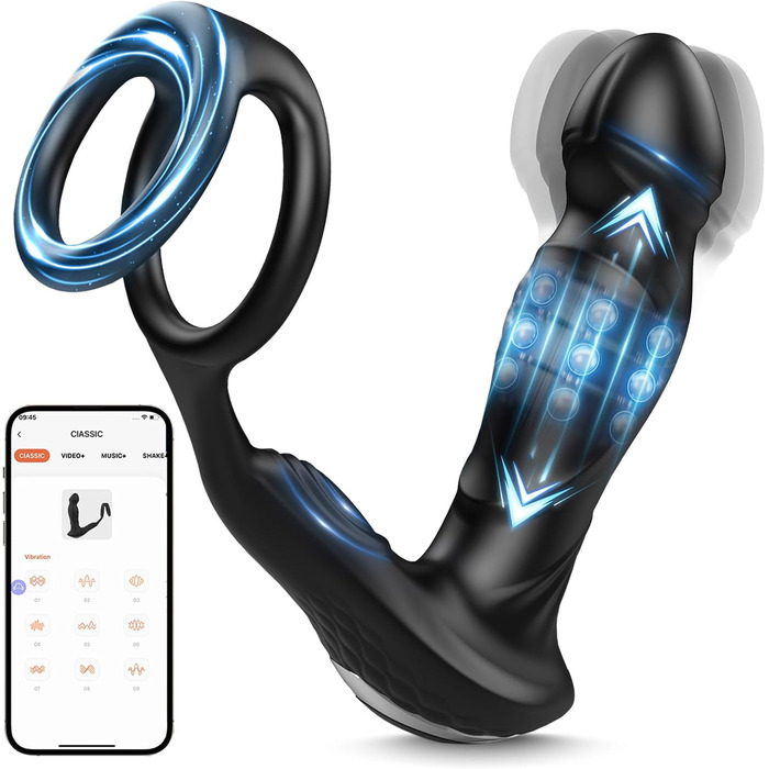 Анальні вібратори 3-в-1 для чоловіків: вібратор, плагін, керування через додаток. 9 режимів, сексуальні іграшки для чоловіків