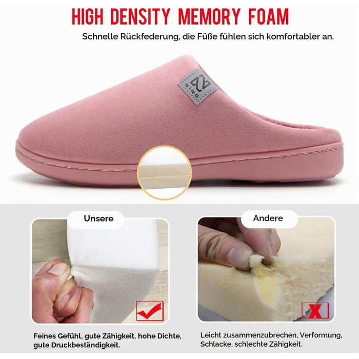 Унісекс домашні капці WateLves з пам'ятною бавовною (Memory Cotton) для дому та вулиці, осінь-зима, рожеві, розмір 36/37 EU