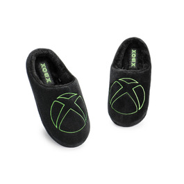 Чоловічі капці Xbox Slip-On з ігровим логотипом, чорний велюр з хутряною підкладкою та гумовою підошвою, розмір 43/44.5 EU