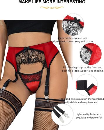 Жіночий поясок-стрічка з мережива, великий розмір, сексуальний поясок для стегон, з 4 вінтажними ремінцями, кліпсами, червоний/Подорож, однотонний (Getaway Solids) 14