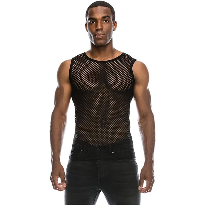 Чоловіча сітчаста футболка з прозорим дизайном, чорна, для вечірок та клубів, розмір XL