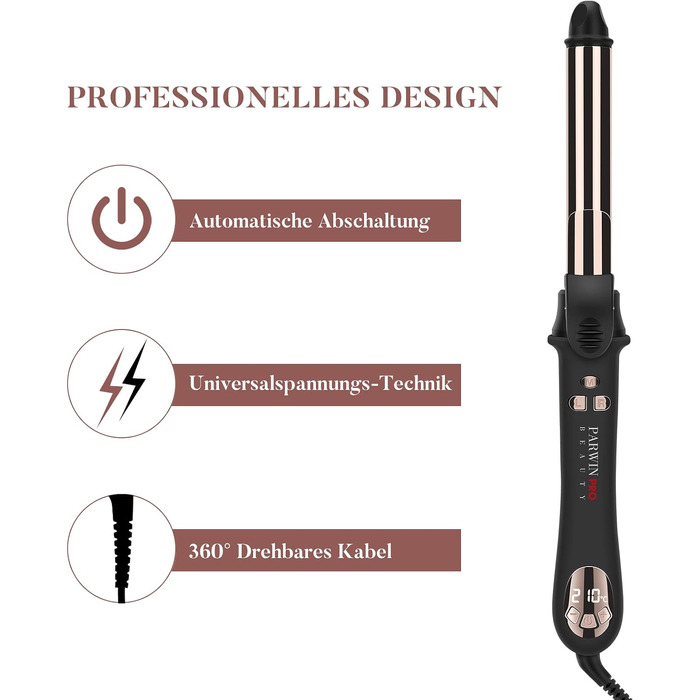 Автоматичний плойка-стайлер для волосся PARWIN PRO BEAUTY 32мм, ротаційний завитьок з нано-титановим покриттям та LCD-дисплеєм, 120-210°C