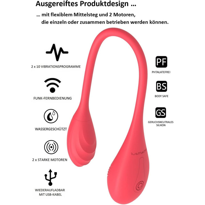 Вібратор Lustfactor JAZZ | Силіконовий вібратор з двома головками | Бездротове керування | 2 x 10 програм вібрації | Перезаряджається