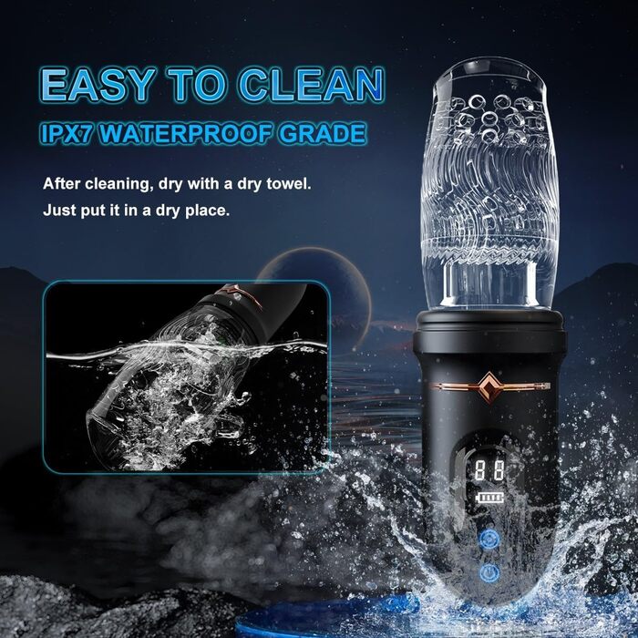 Електричний масажер для чоловіків, пеніс-насос з 5 режимами телескопічної дії, 5 режимами обертання та 10 режимами вібрації, чорний