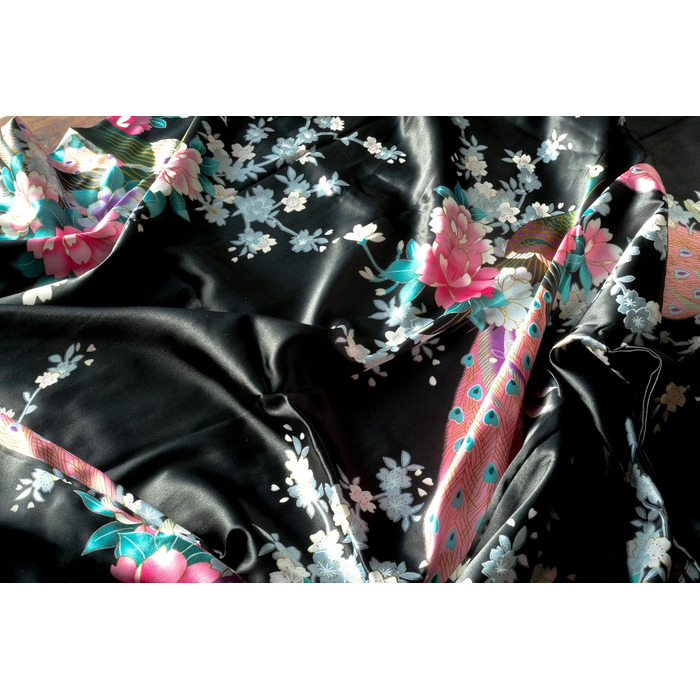 Чоловічий халат CCcollections з шовку сатину з принтом павича, V-подібний виріз та 3/4 рукава (універсальний розмір, чорний)