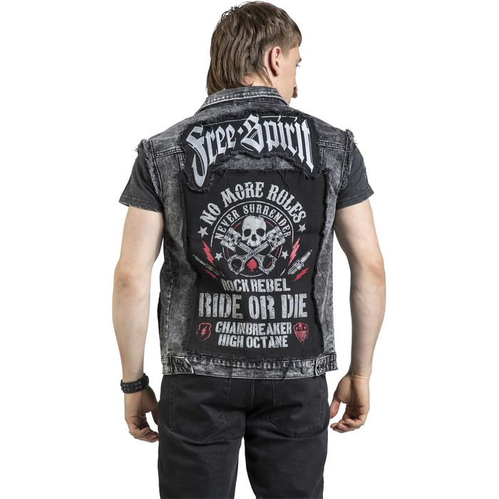 Чоловічий жилет Rock Rebel by EMP чорного кольору з ефектом Acid-Wash, розмір S