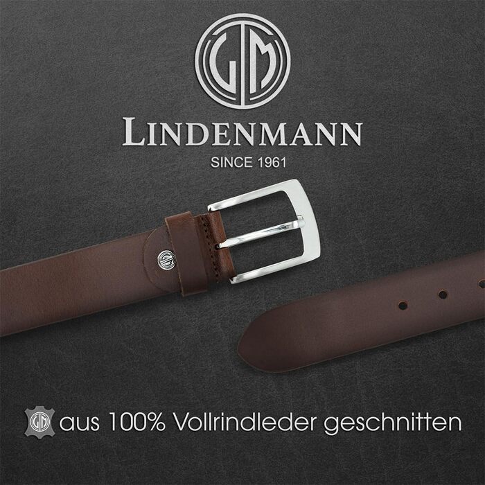 Шкіряний ремінь LINDENMANN з буйволячої шкіри для джинсів, 40 мм, темно-коричневий, розмір XL (110 см), можливість підрізання