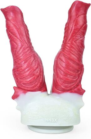 Двофалічний секс-іграшка Jixaxe з силікону, червона (для вагінальної та анальної стимуляції)