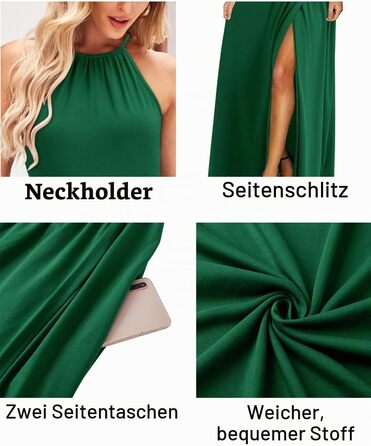 Жіноча літня сукня-максі KILIG з вирізом та вирізом halter-neck, темно-зелена, розмір M