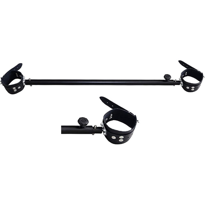Металева розпірна стійка для бондейджу чорного кольору з шкіряними наручниками для ніг - розпірник ніг