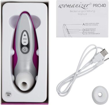 Womanizer Pro 40 - вібратор для клітора: 6 рівнів інтенсивності, тихий, водонепроникний, magenta/срібло