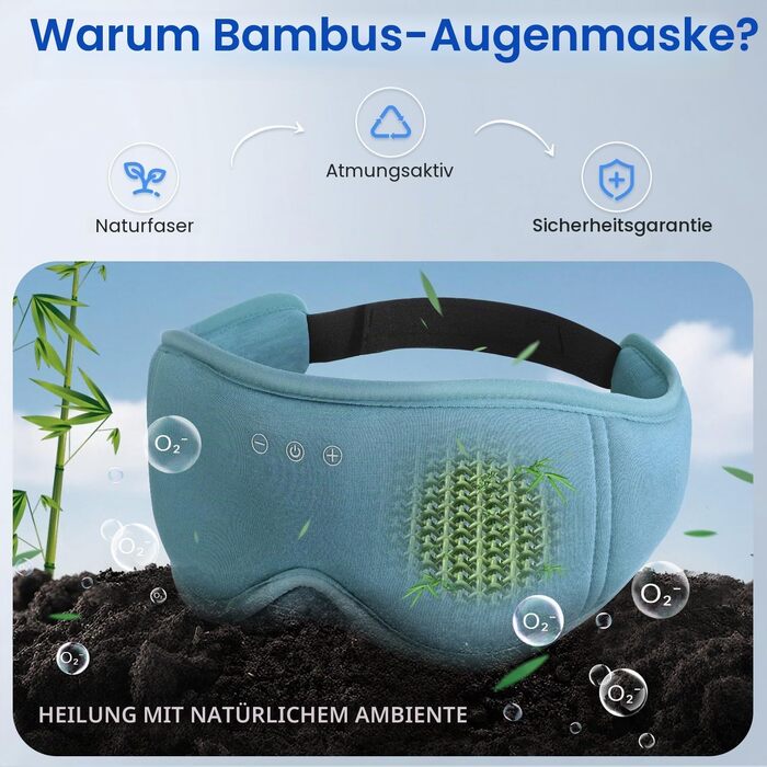 Bluetooth-маска для сну LC-dolida з ефектом повного затемнення, бамбукова бавовна, HiFi звук, Bluetooth 5.4, регульований ремінець, сіро-блакитна