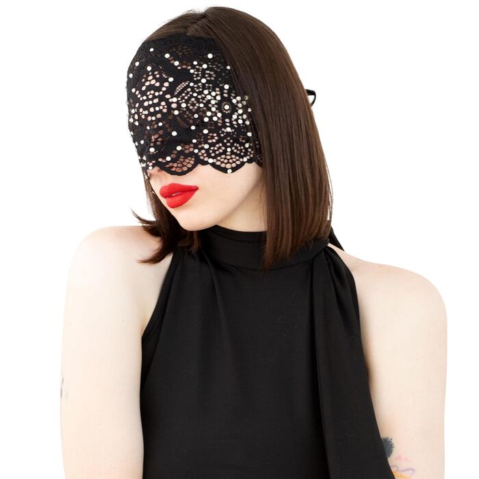 Чорна маска на обличчя з мереживом та стразами для жінок, елегантна венеціанська маска для маскараду, карнавалу, косплею, Хелловіну, Марді Гра, костюмованих вечірок (Чорний (Чіткі стрази))