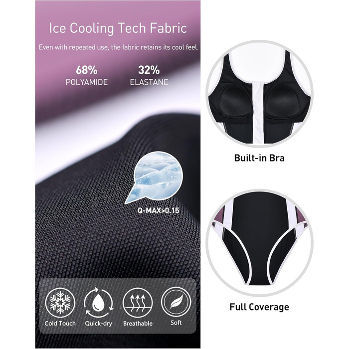 Жіночий спортивний купальник Racerback чорного кольору. Спортивна мода для плавання (44, фіолетово-чорний)