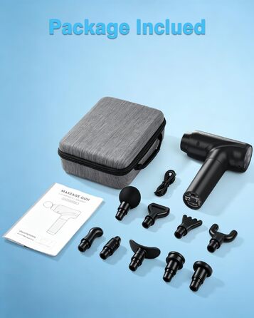 Перкусійний масажер Massage Gun з LED-дисплеєм, електричний масажний пістолет для м'язів (20 швидкостей, 9 насадок), сірий