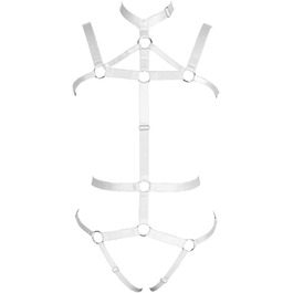 Жіночий комплект корсет, стрінги та пояс: еластичний топ з вирізами для фотосесій, танців, карнавалу в стилі панк-готика (білий)