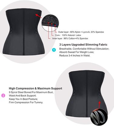 Корсет YIANNA для жінок: корегує та підтягує живіт, латекс, з 9 сталевими кісточками, чорний