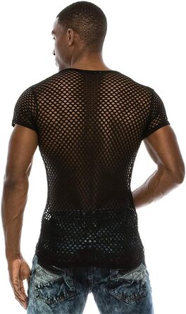 Чоловіча футболка з сітки, стильна, на короткий рукав, для клубу та вечірок, streetwear, чорна, XXL
