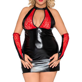 Жіноча нічна сорочка Andalea Wetlook з мереживом, червона/чорна, розмір 46-48