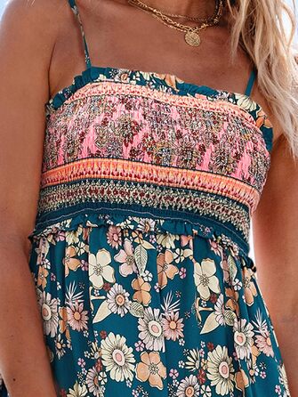 Літня жіноча сукня-максі CUPSHE з квітковим принтом, смок했고ю та розрізом, темно-синя