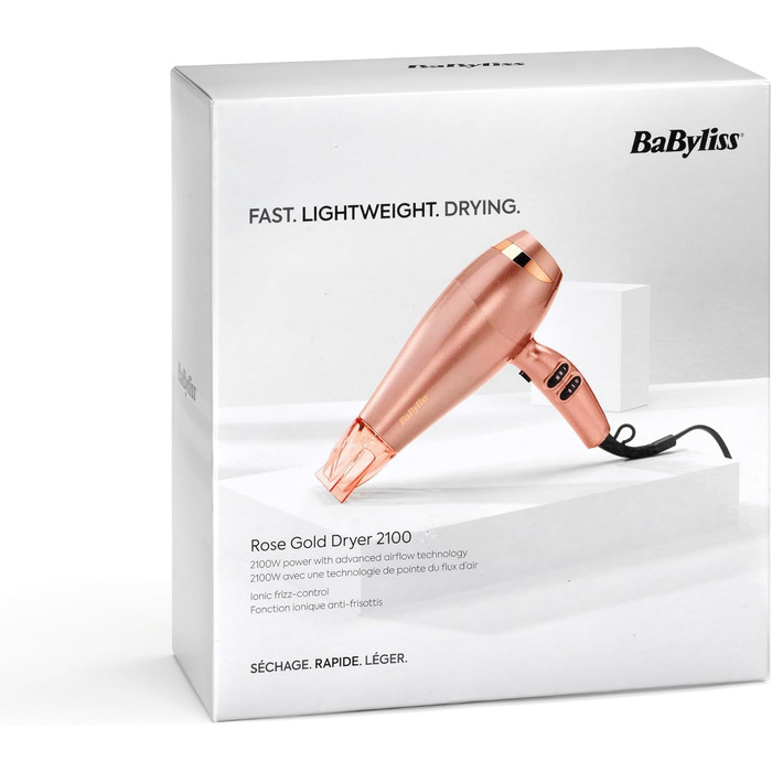 Професійний іонний фен BaByliss Rose Gold 2100W з керамічним покриттям, 3 температурні та 2 швидкісні режими, сріблястий, 5336PE EU