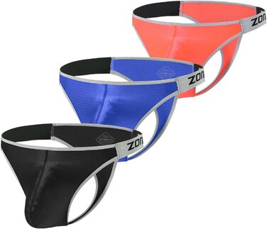 Танга чоловічі BIATWOWR з м'якої та зручної тканини. Модель з великим місцем для мішка. Оранжево-чорно-блакитні, розмір L