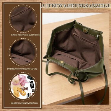 Жіноча сумка-шопер Tote Bag великого розміру, вінтажна сумка на плече з від’ємним ременем для роботи, покупок та подорожей (Зелена)