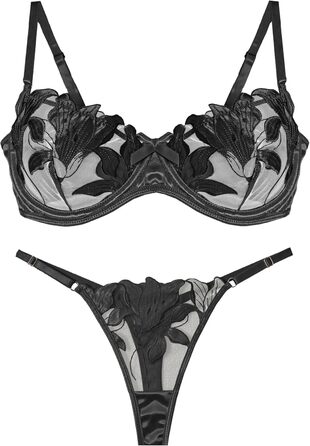 Panegy: Комплект бюстгальтера та трусиків Push-Up з вишивкою, білий (чорний, XL)