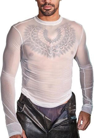 Чоловіча сітчаста футболка GENEMEN, прозора, сексуальна, з короткими рукавами, для вечірок, біла, XL